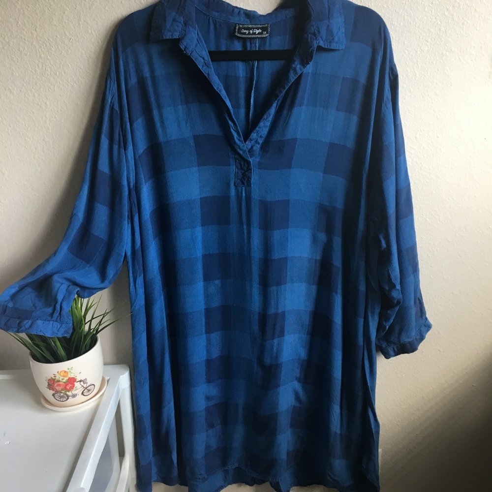 3/$15 SONG OF STYLE BLUE PLAID PULL OVER TUNIC 252